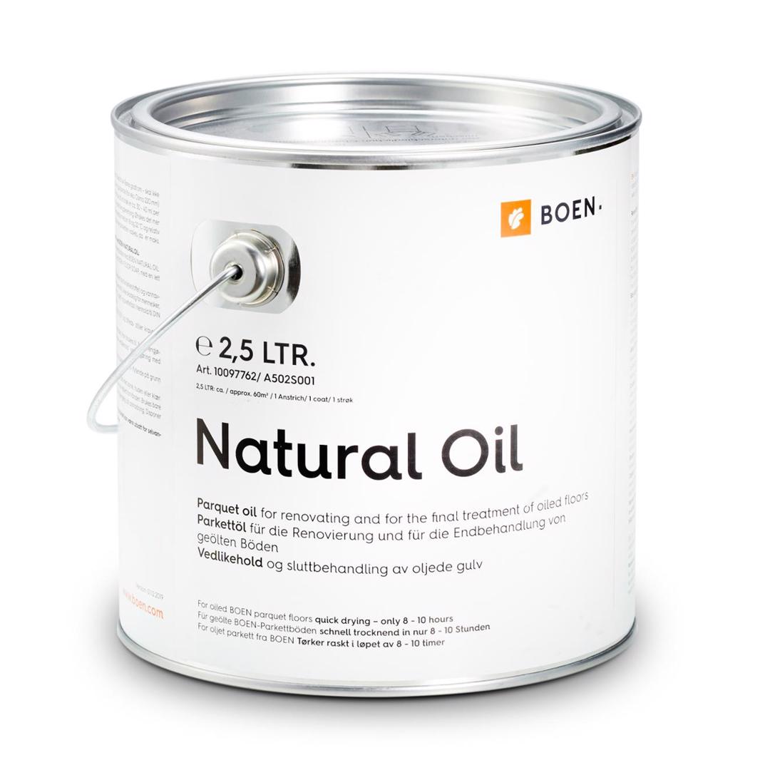 Natural Oil 2,5 Ltr.

For finishing of sanded
or untreated wooden surfaces.
1 litre for approx. 24m²